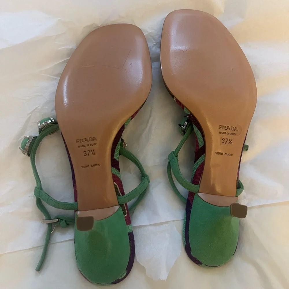 Prada Green Suede Kitten Heel Sandals - Picture 3 of 10